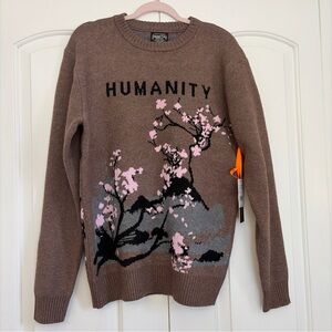 RGSTR Humanity Sweater Men's Medium Brown Cherry Blossom Japan Knit Pullover NWT